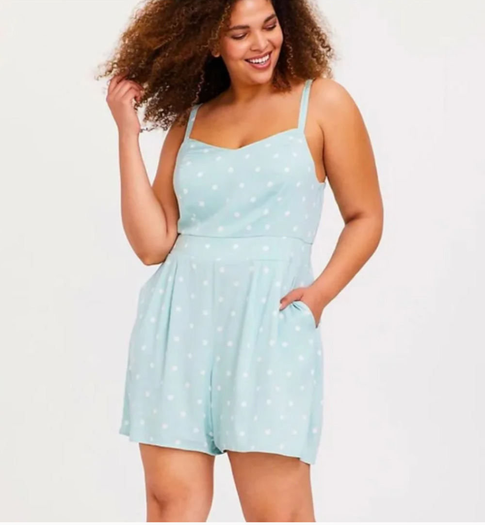 Torrid Womens Mint Green White Floral Challis Smocked Romper Plus Size 2XL